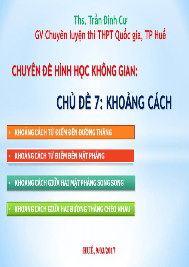 Các dạng toán khoảng cách trong hình học không gian - Trần Đình Cư